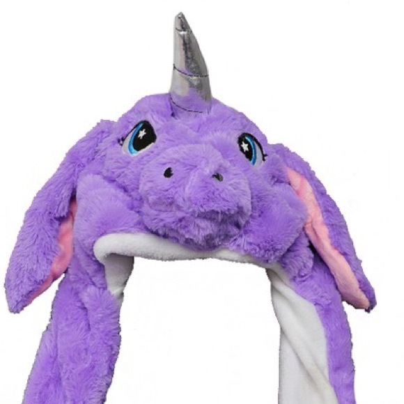 WHITE Unicorn Fits Adults Kids Squeeze Paw Lift Ears Hat - Picture 10 of 11